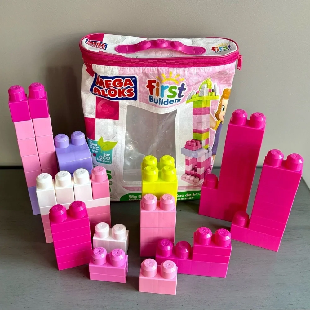 Mega Bloks First Builders Building Set 8417 Preschool Toy w/ Storage Bag Pink
